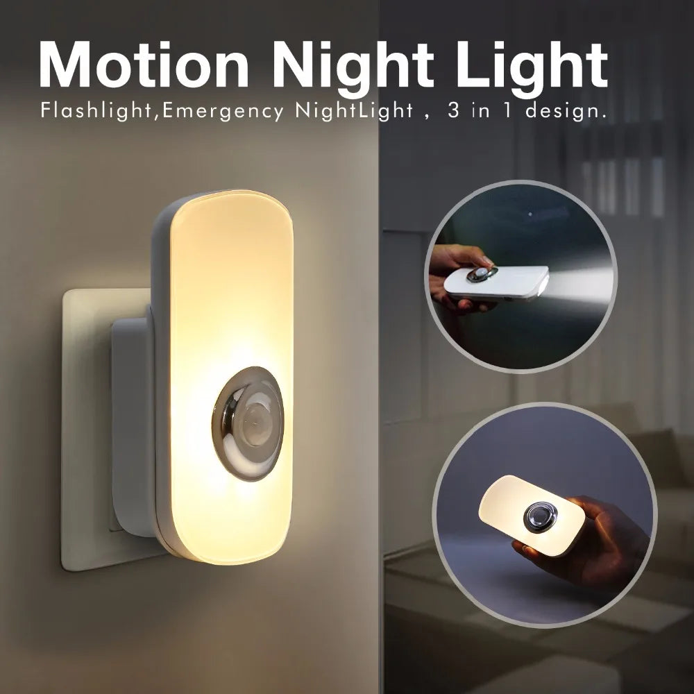 Sensk 3 In 1 EU US PLug in Portable LED Night Light With Motion Sensor Rechargeable Flashlight For Kid Baby Room Emergency