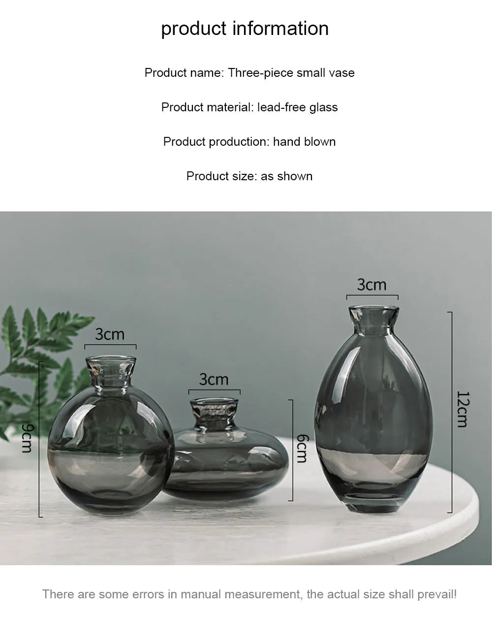 3PCS Creative Mini Vase Set Transparent Glass Home Decoration Design Crafts Desktop Flowers Dried Arrangement Living Room