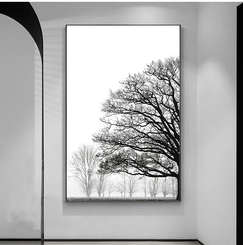 and White Painting Decorative Pictures Scandinavian Style Trees Posters Living Room Home Decor Winter Tree Wall Art Print Black