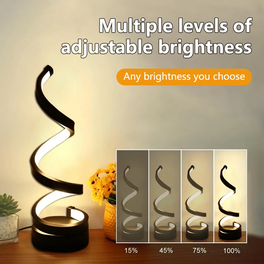 Modern Spiral Dimmable LED Table Lamp Bedroom Bedside Lamps USB Power Button Switch Bedroom Living Room Decorative Table Lamp