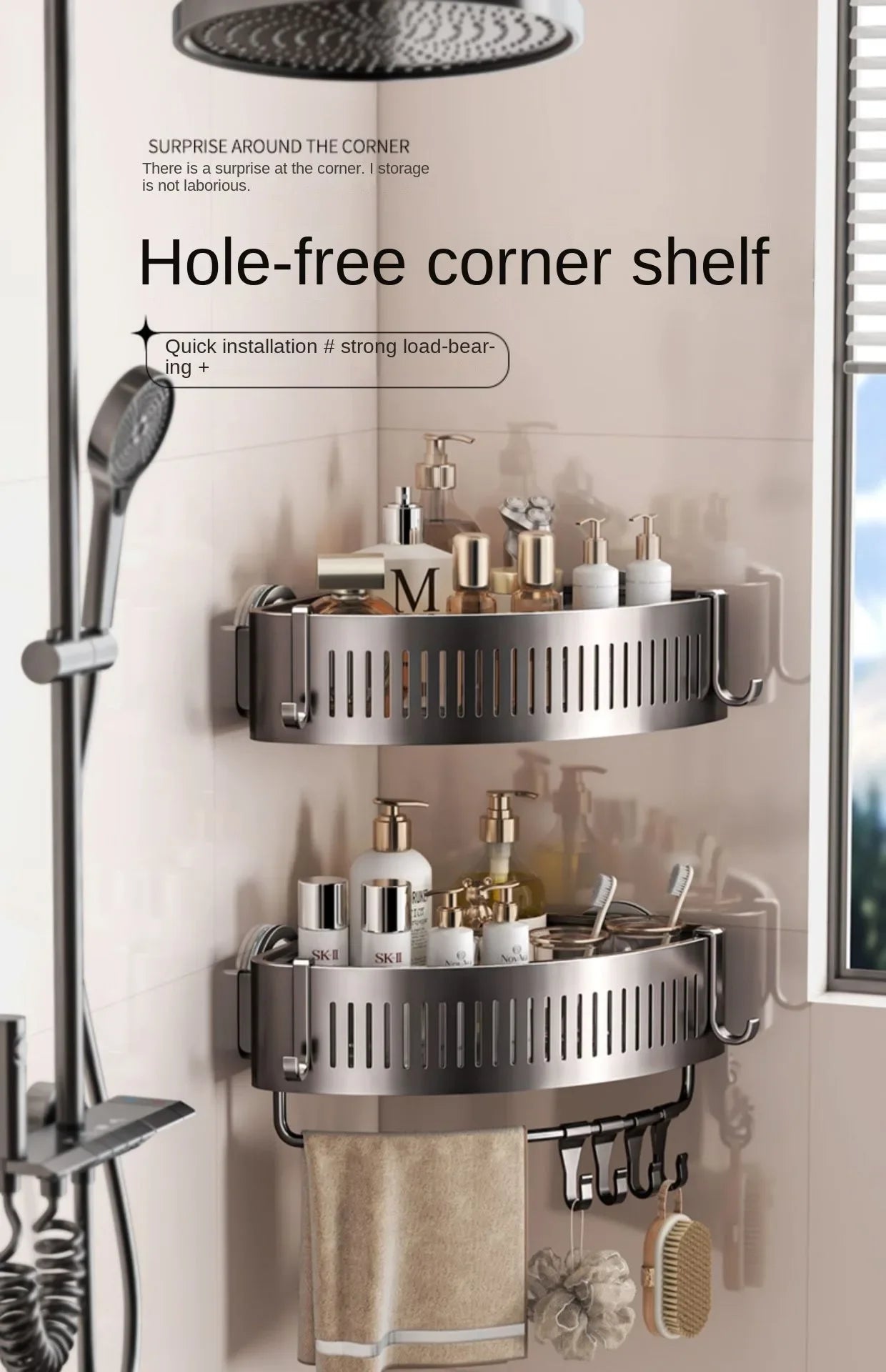 Vacuum Suction Cup Bathroom Shelf Wall Mounted Thickened Aluminum Bathroom Shelves No Drilling Shower Organizer Bathroom Storage