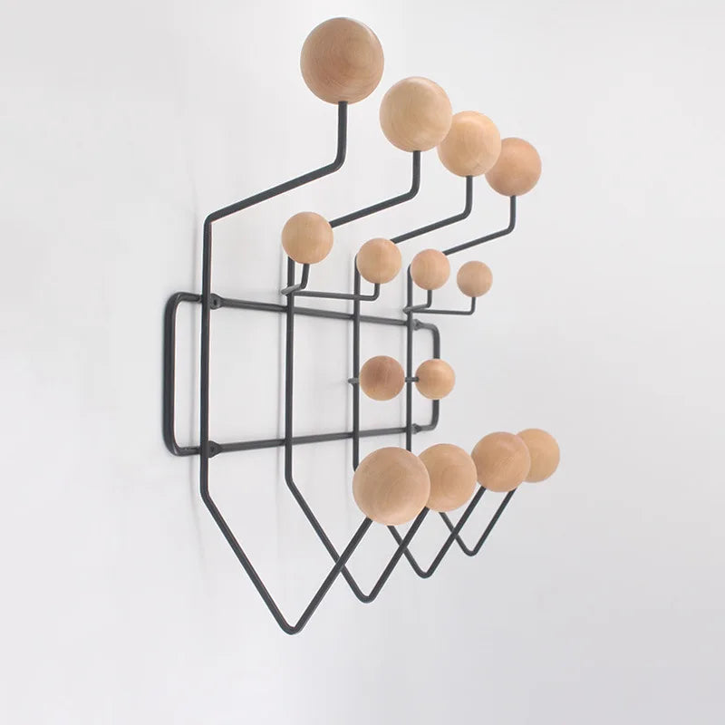 Modern Simplified Design Metal Coat Rack Solid Wood Ball Wall Hanger Interior Furniture for Home by LISM