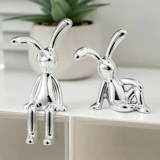 Long-Eared Rabbit Double Statue: Cartoon Decoration for Living Room Bedroom Car Desktop Ornament