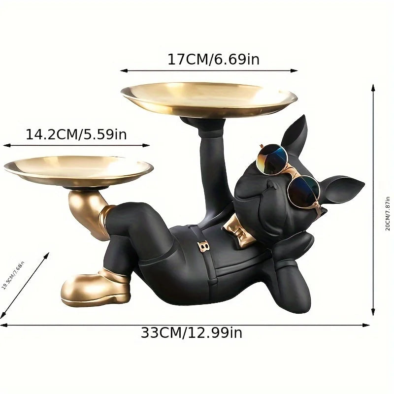 Nordic French Bulldog Resin Animal Figurine Cool Dog Sculpture for Candy Snack Key Fruit Jewelry Storage Home Decor