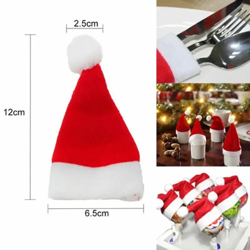 Santa Hat Ornament Utensil Holder Bag Santa Hat Fork Knife Cutlery Bag Christmas Home Decor 2024 Christmas Ornament Navidad 2025