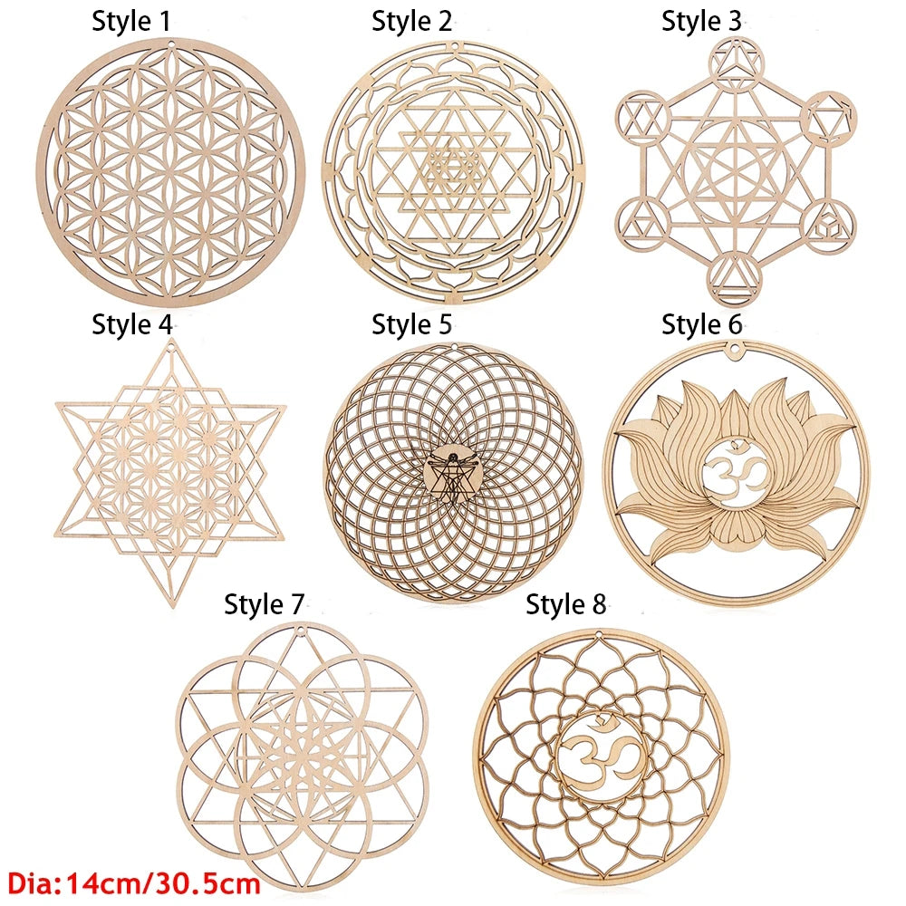 Wooden Wall Art Home Decor Flower Of Life Energy Mat Decorative Boards Crafts Slice Wood Base Coasters Sacred Geometry Ornament