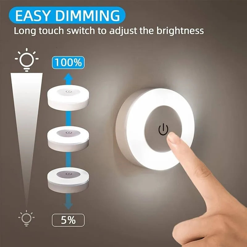 USB Rechargeable LED Night Light Wireless Dimming Touch Lamp for Bedroom Kitchen Cabinet Wardrobe Staircase Closet