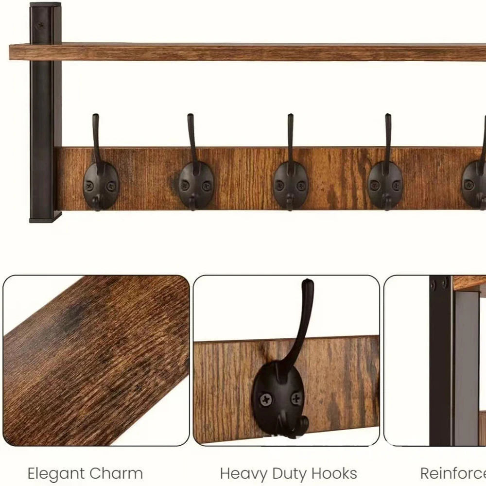 Wall-Mounted Retro Solid Wood Clothing Display Rack Short Eye-Catching DIY Household Clothes Hanger