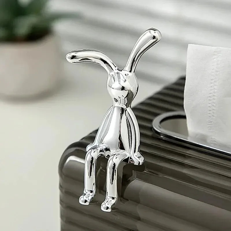 Long-Eared Rabbit Double Statue: Cartoon Decoration for Living Room Bedroom Car Desktop Ornament