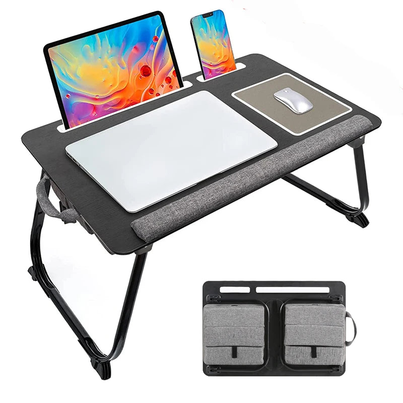 Portable Folding Laptop Bed Table MUMUCC with Cushion Handle Slot for Mouse Pad Wooden Gaming Desk for Computer