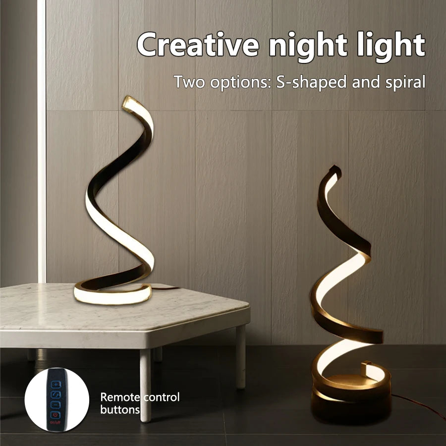 Modern Spiral Dimmable LED Table Lamp Bedroom Bedside Lamps USB Power Button Switch Bedroom Living Room Decorative Table Lamp