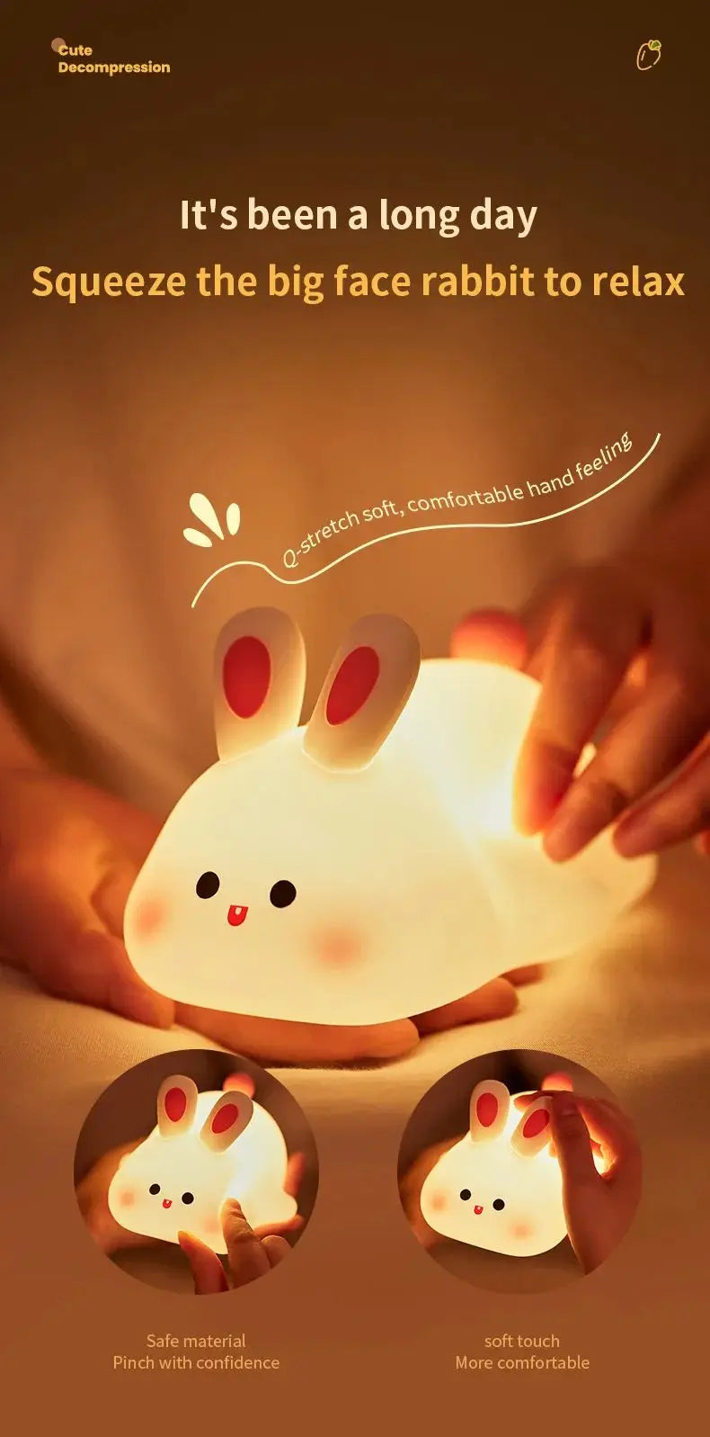 Piggy Bunny Night Light Led Table Lamp for Baby Nursery Room Decor Bedroom Bedside Rechargeable Dimmable Silicone Nightlight