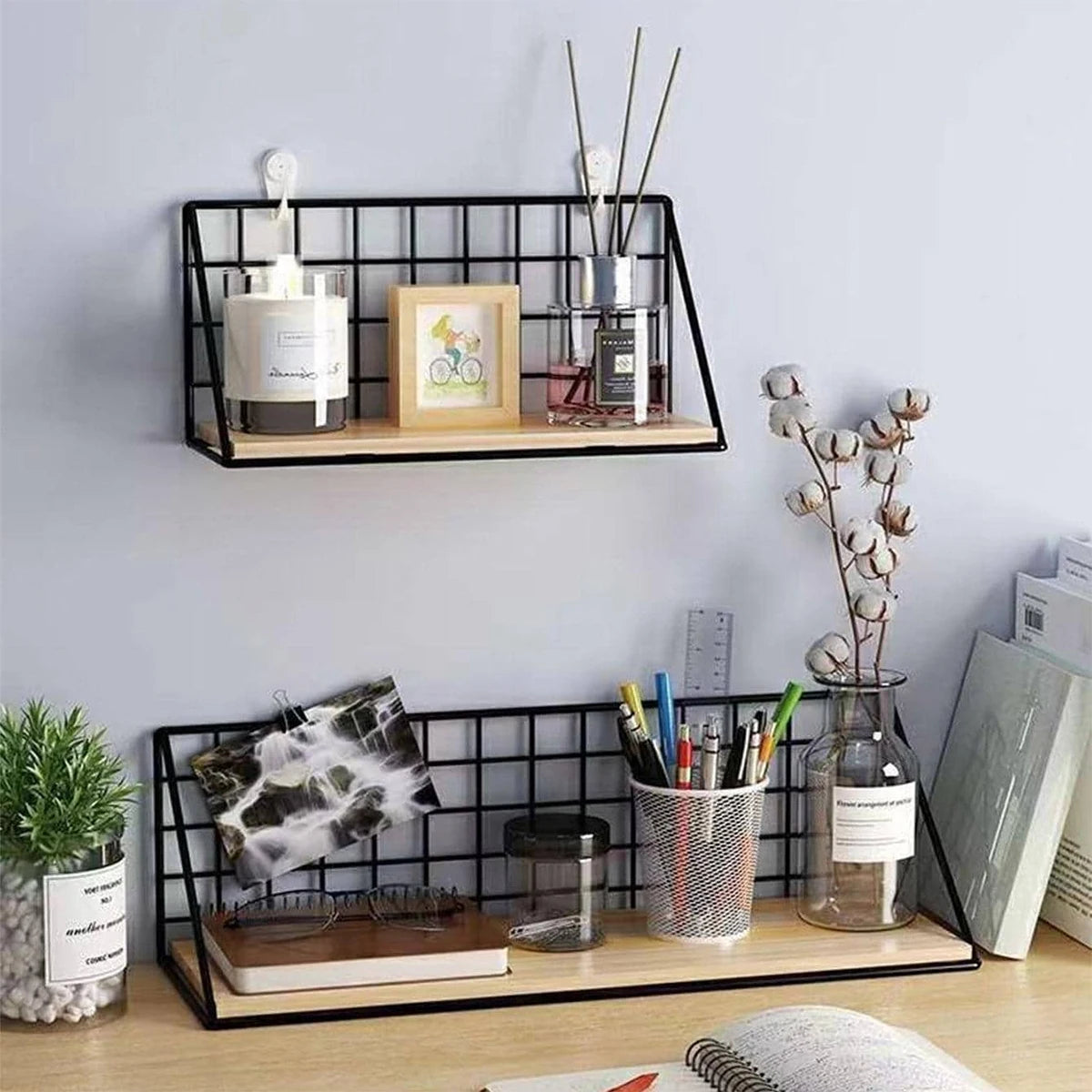 Creative Short Wall Mounted Shelves Iron Storage Hanging Baskets for Bedroom Walls Storage Racks