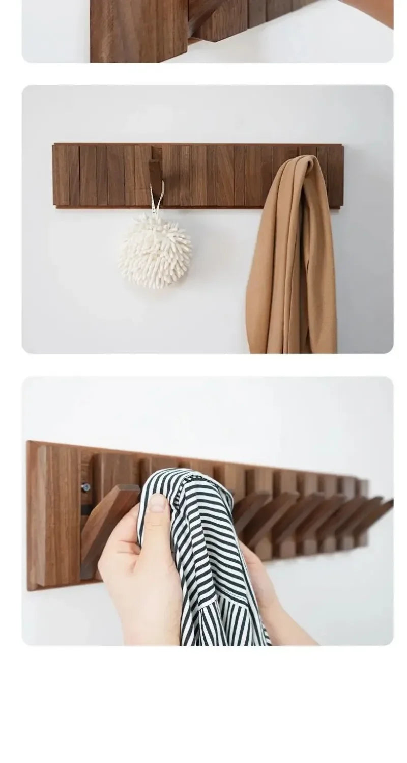 Nordic Walnut Wall Coat Rack Hook Eye-Catching Short Clothes Racks for Home Dressing Rooms Piano Keys Coat Shelves