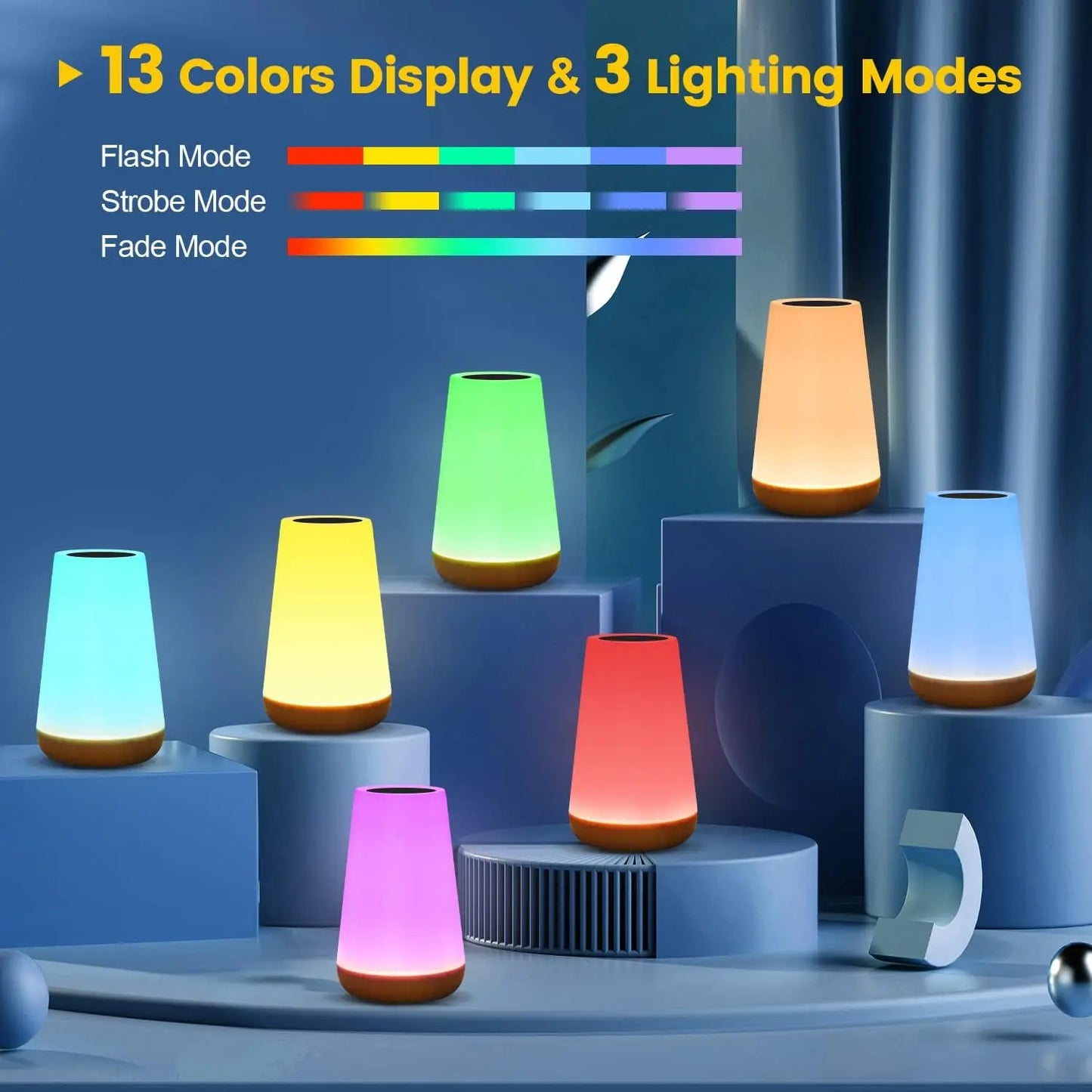 Table Lamp Bedside Lamp For Bedroom 13 Color Changing Touch Night Light RGB Remote Dimmable USB Rechargeable Portable Room Light