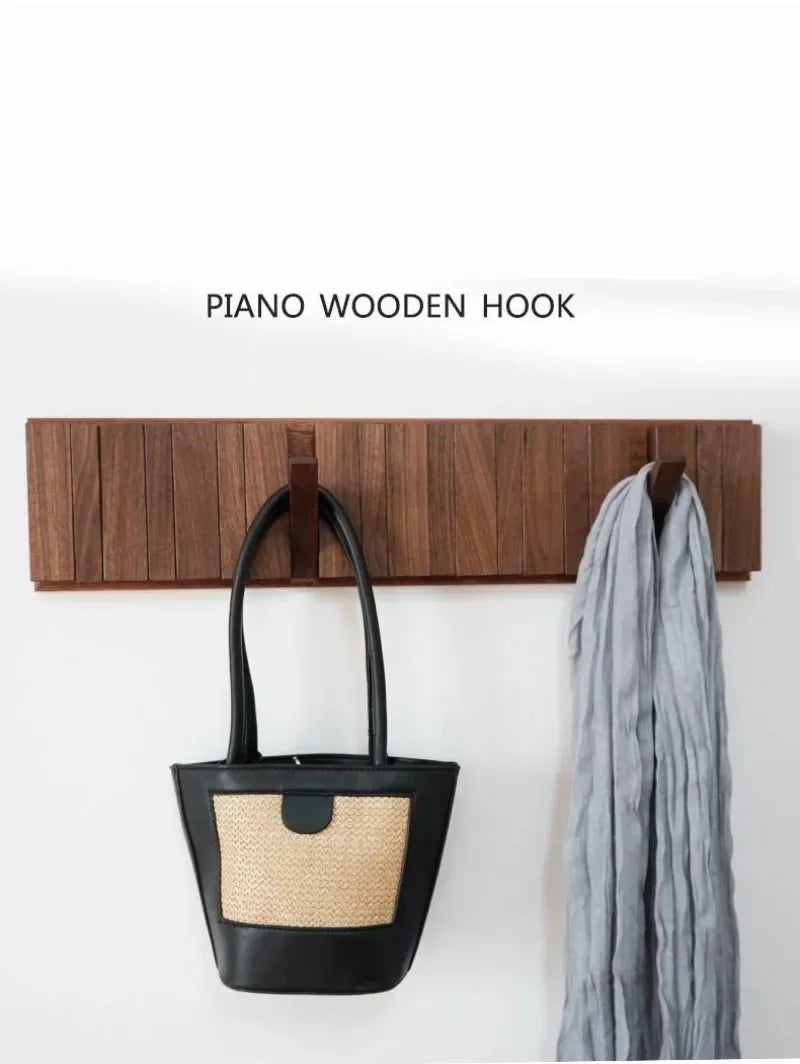 Nordic Walnut Wall Coat Rack Hook Eye-Catching Short Clothes Racks for Home Dressing Rooms Piano Keys Coat Shelves