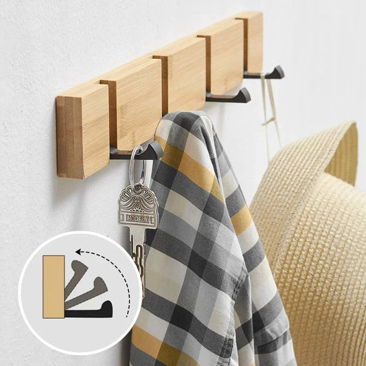 Short Foldable Bamboo Clothes Hooks Eye Catching Wall-mounted Door Hangers Household Coat Towel Shelf for Bathroom Hanging Rack