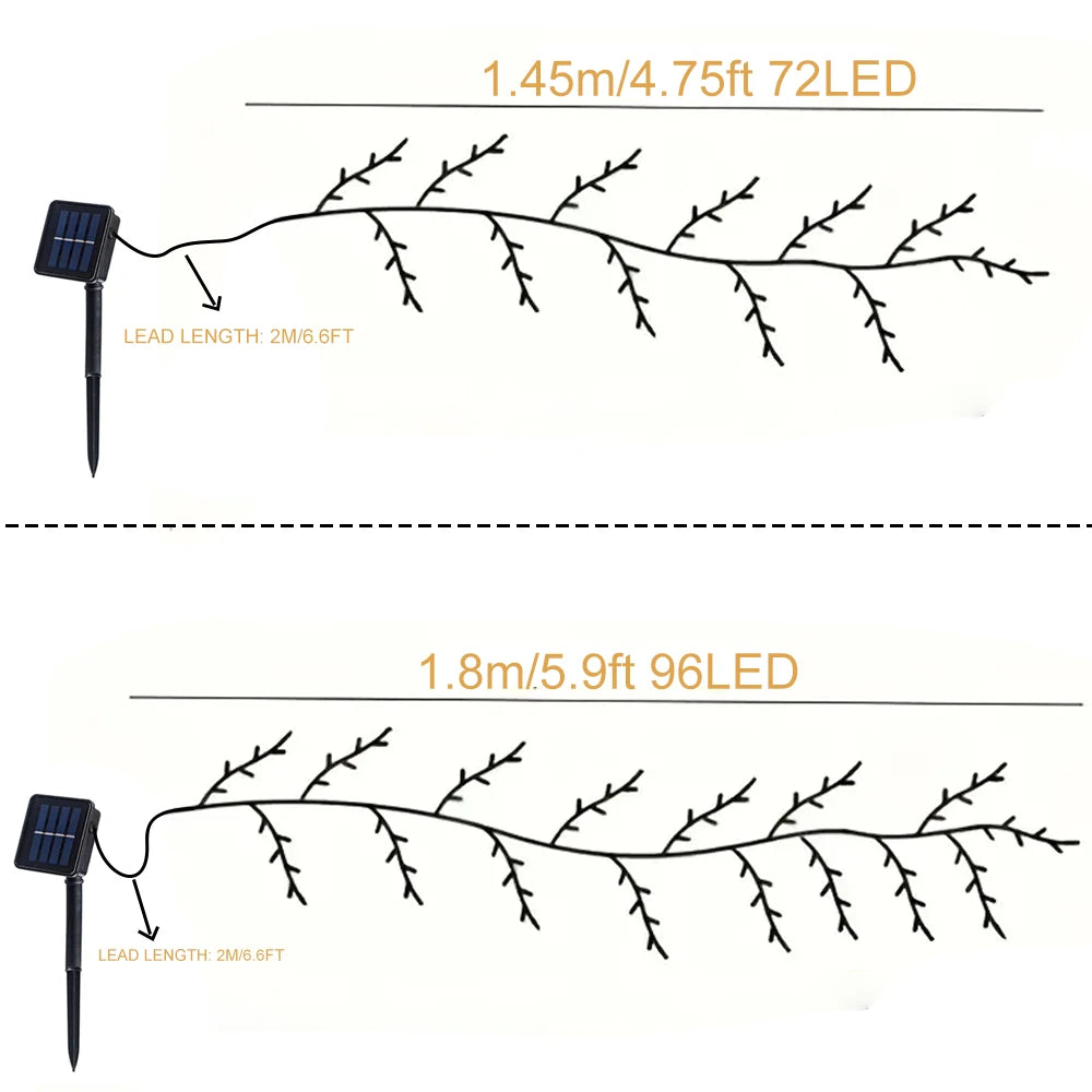 1PCS 72LED/96LED Tree Branch Lamp USB Powered DIY Festive Tree Vine Light For Home Decoration Solar Powered Willow Vine Lights