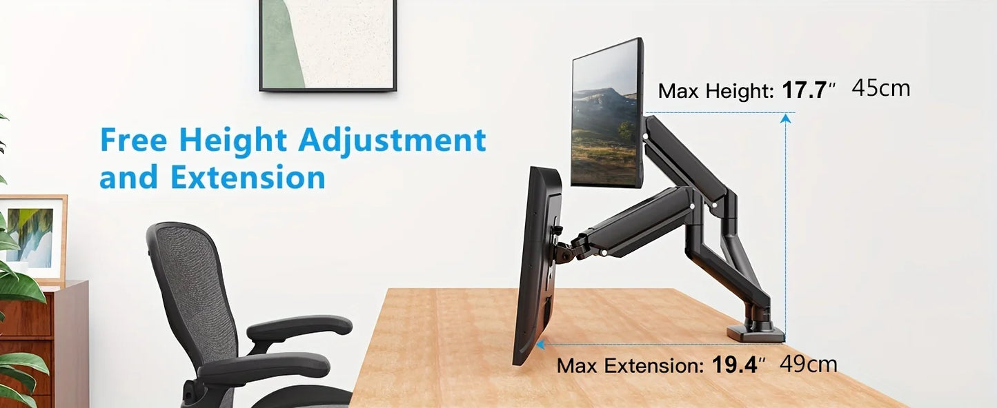 Adjustable Dual Monitor Arm with Gas Spring Monitor Stand for 13-32 Inches Screens Full Motion Eye-Catching Design