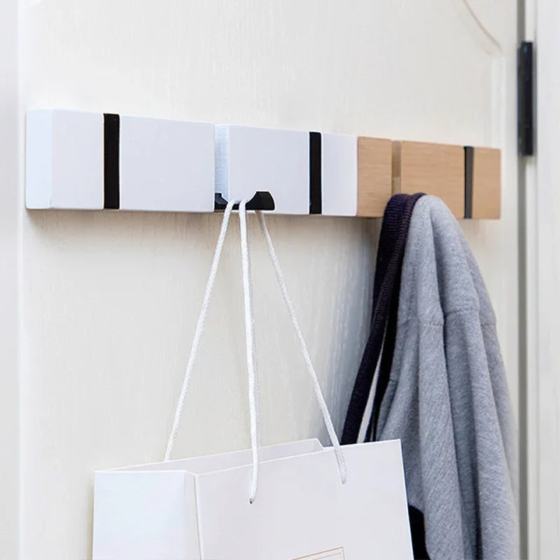 Short Foldable Bamboo Clothes Hooks Eye Catching Wall-mounted Door Hangers Household Coat Towel Shelf for Bathroom Hanging Rack