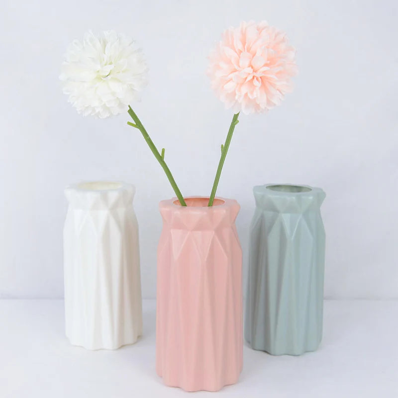 Modern Flower Vase White Pink Blue Plastic Vase Flower Pot Basket Nordic Home Living Room Decoration Ornament Flower Arrangement