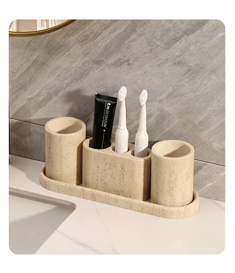 1 Pc Sandstone Bathroom Toiletries Mouthwash Cup Toothbrush Holder Soap Dish Bathroom Tray Bathroom Accessories Home Decoration