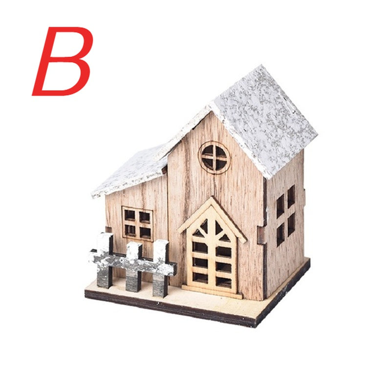 Merry Christmas LED Light Wooden House Decorations for Home DIY Xmas Tree Ornaments Short Eye Catching Kids Gifts New Year