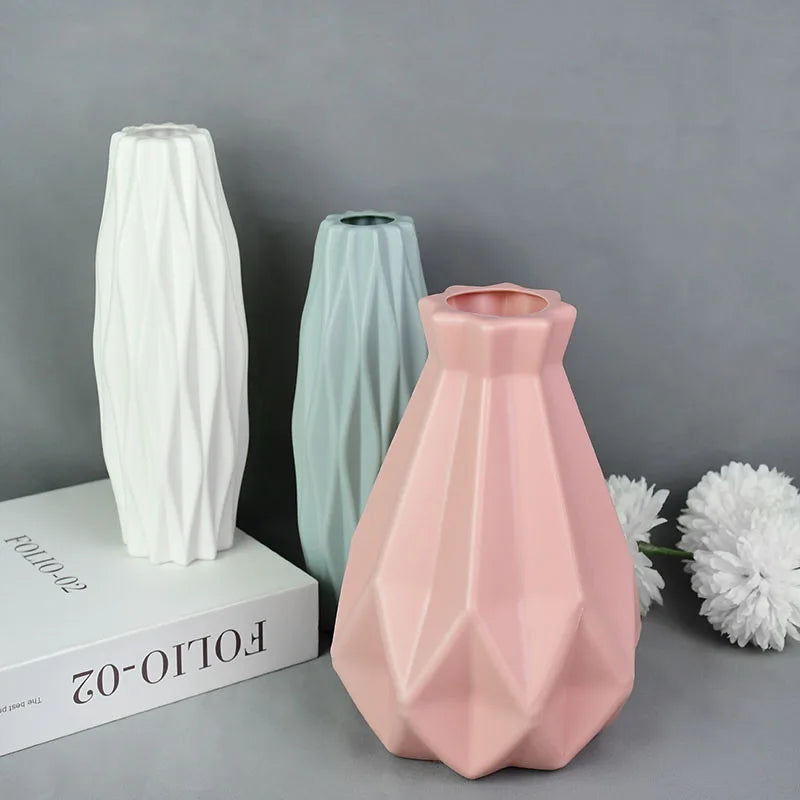 Modern Flower Vase White Pink Blue Plastic Vase Flower Pot Basket Nordic Home Living Room Decoration Ornament Flower Arrangement