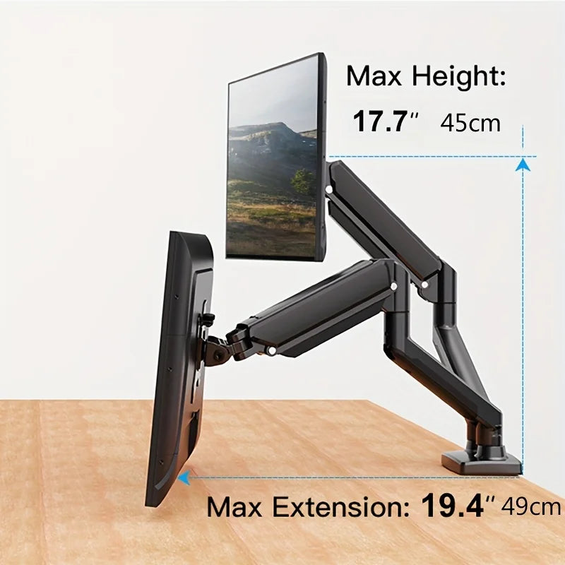 Adjustable Dual Monitor Arm with Gas Spring Monitor Stand for 13-32 Inches Screens Full Motion Eye-Catching Design