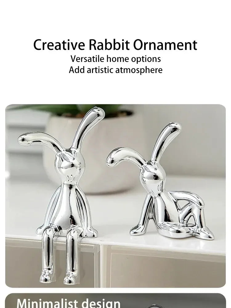 Long-Eared Rabbit Double Statue: Cartoon Decoration for Living Room Bedroom Car Desktop Ornament