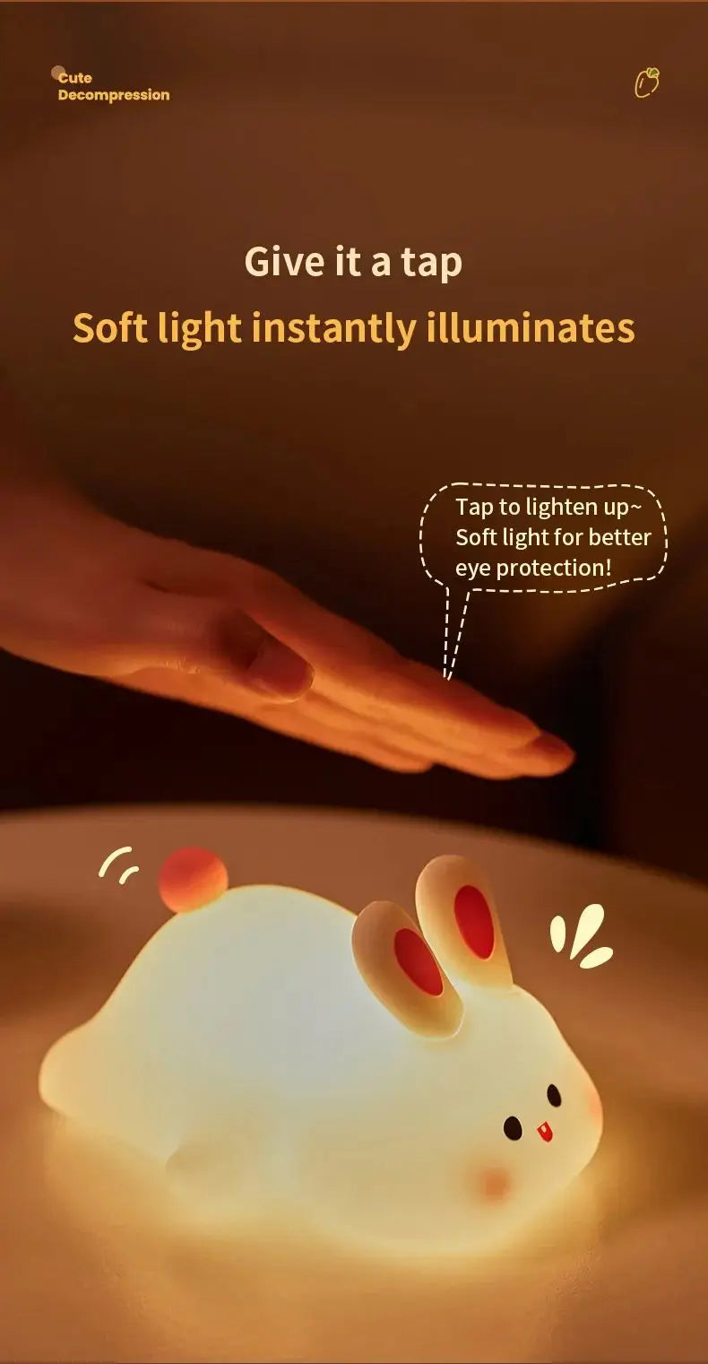 Piggy Bunny Night Light Led Table Lamp for Baby Nursery Room Decor Bedroom Bedside Rechargeable Dimmable Silicone Nightlight