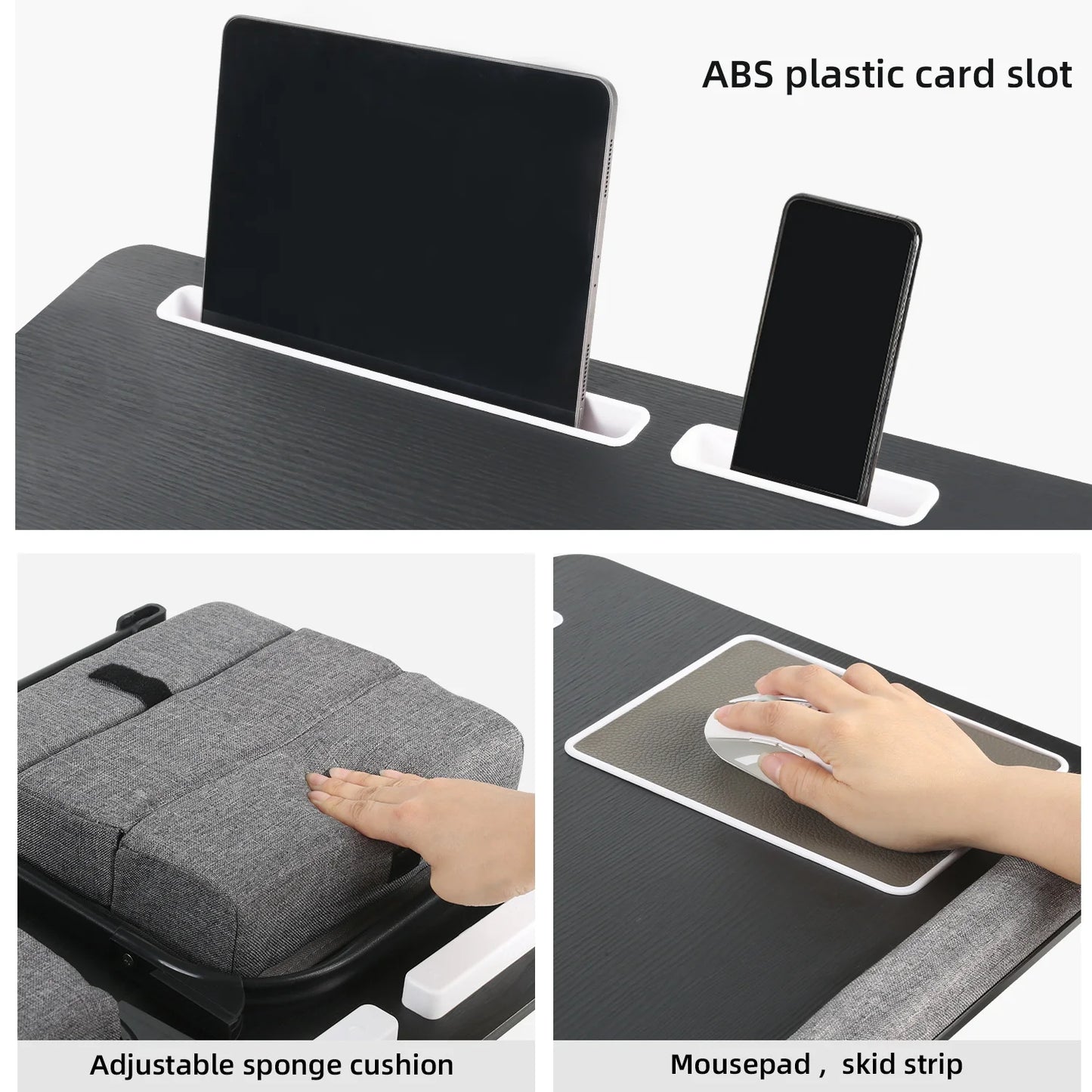 Portable Folding Laptop Bed Table MUMUCC with Cushion Handle Slot for Mouse Pad Wooden Gaming Desk for Computer