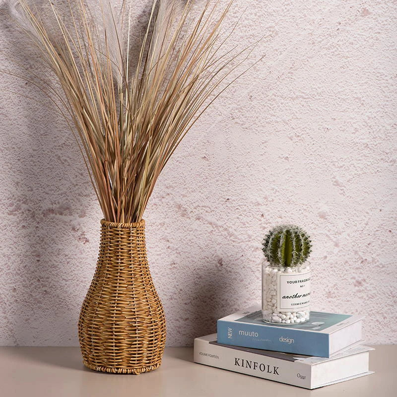 Retro Handmade Woven Vase Imitation Rattan Flower Plant Potted Flower Basket Bouquet Holder Wedding Home Office Table Decorative