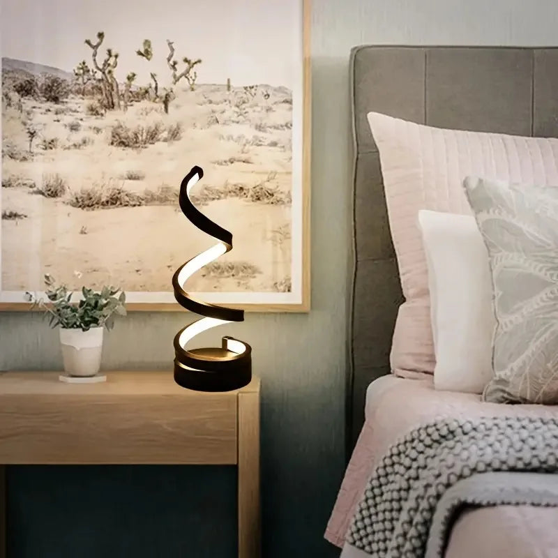 Modern Spiral Dimmable LED Table Lamp Bedroom Bedside Lamps USB Power Button Switch Bedroom Living Room Decorative Table Lamp