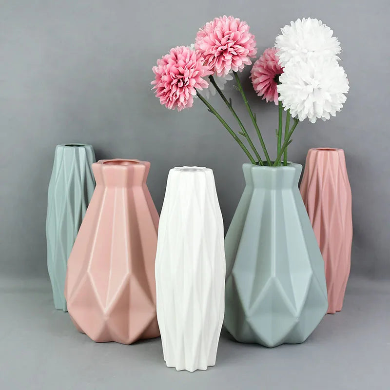 Modern Flower Vase White Pink Blue Plastic Vase Flower Pot Basket Nordic Home Living Room Decoration Ornament Flower Arrangement