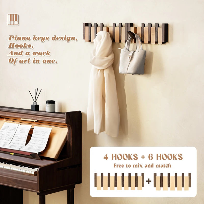 Wall Coat Rack Piano Key Style Black Walnut Wall Mounted Storage Solution for Home Decor