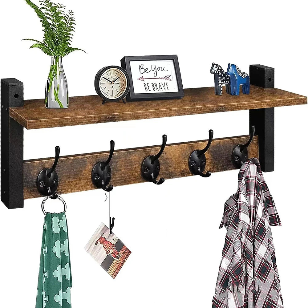 Wall-Mounted Retro Solid Wood Clothing Display Rack Short Eye-Catching DIY Household Clothes Hanger