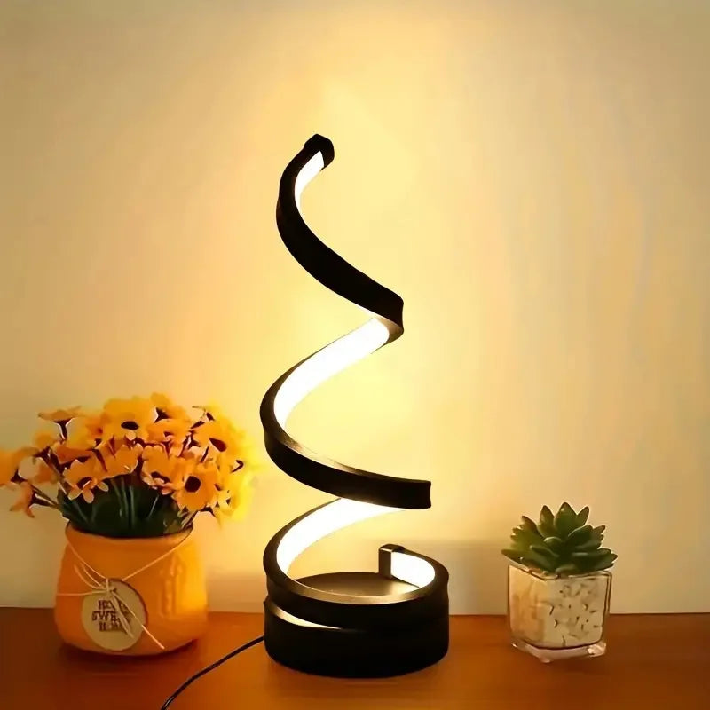 Modern Spiral Dimmable LED Table Lamp Bedroom Bedside Lamps USB Power Button Switch Bedroom Living Room Decorative Table Lamp