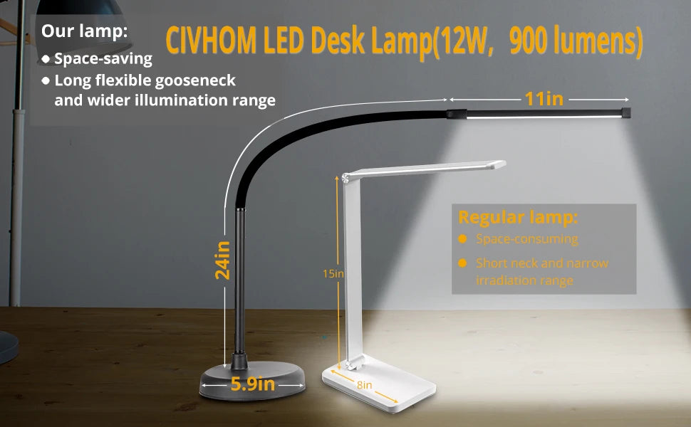 A LOOPITYS LED Desk Lamp with Swing Arm Long Flexible Gooseneck 3 Color Modes USB Adapter for Architect Task Lighting