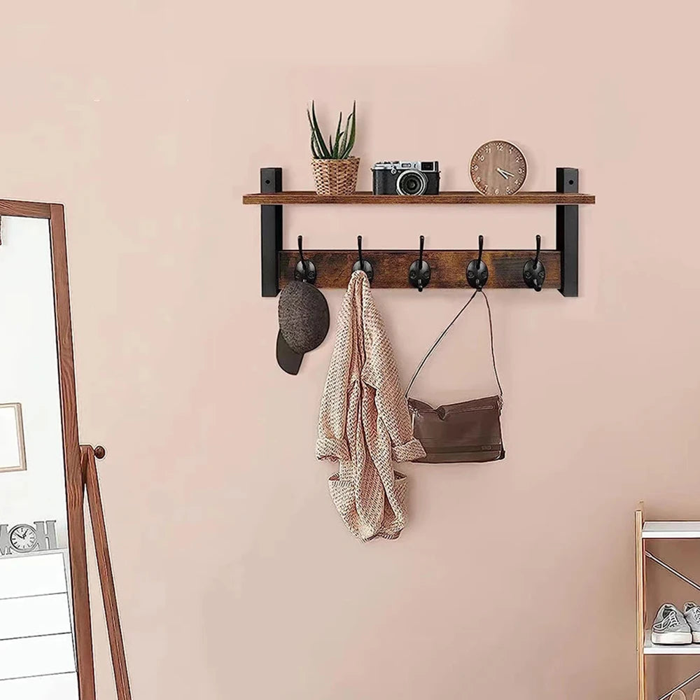 Wall-Mounted Retro Solid Wood Clothing Display Rack Short Eye-Catching DIY Household Clothes Hanger