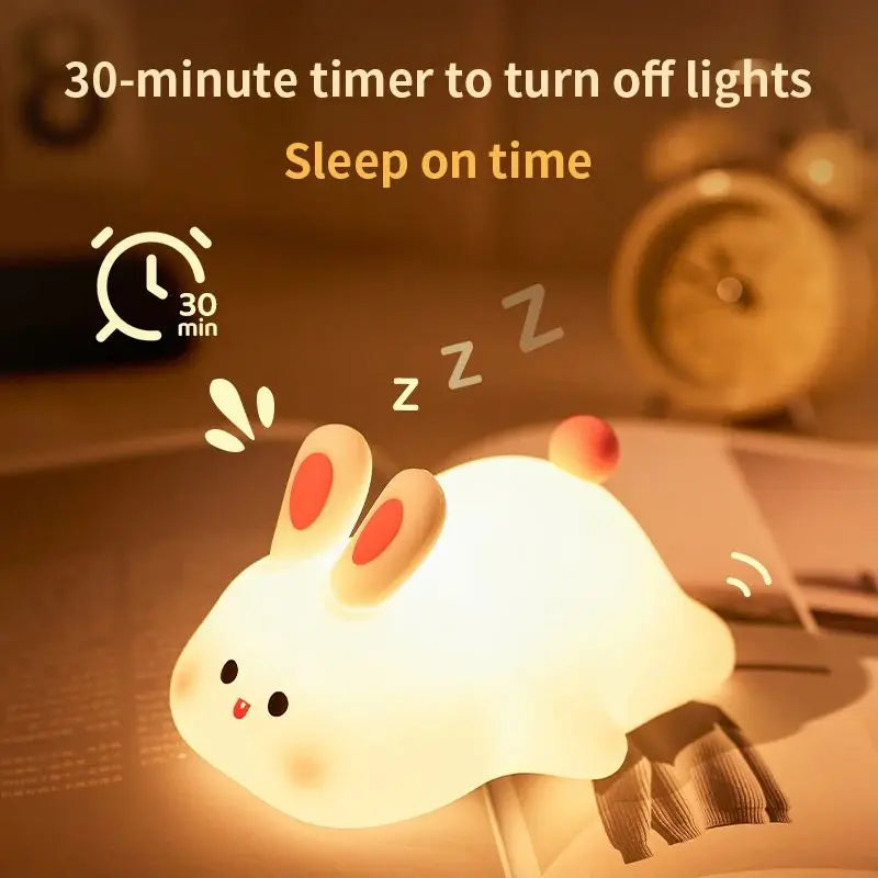 Piggy Bunny Night Light Led Table Lamp for Baby Nursery Room Decor Bedroom Bedside Rechargeable Dimmable Silicone Nightlight