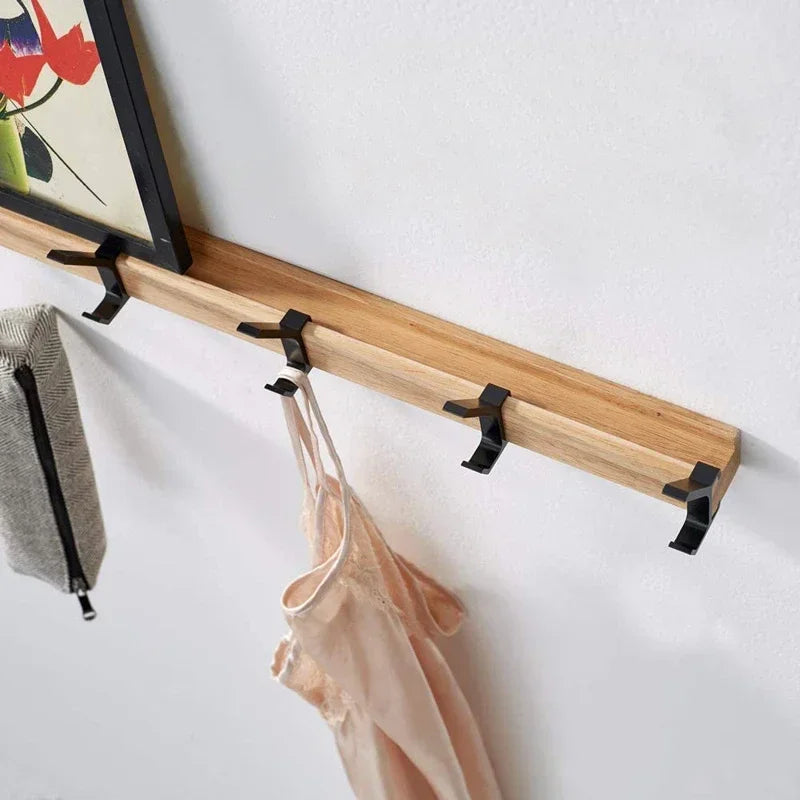 Wall Mounted Nordic Coat Rack with 5 Hooks Aluminum Clothing Rail for Hats Towels Robes Wooden Hanger Perchero Furniture