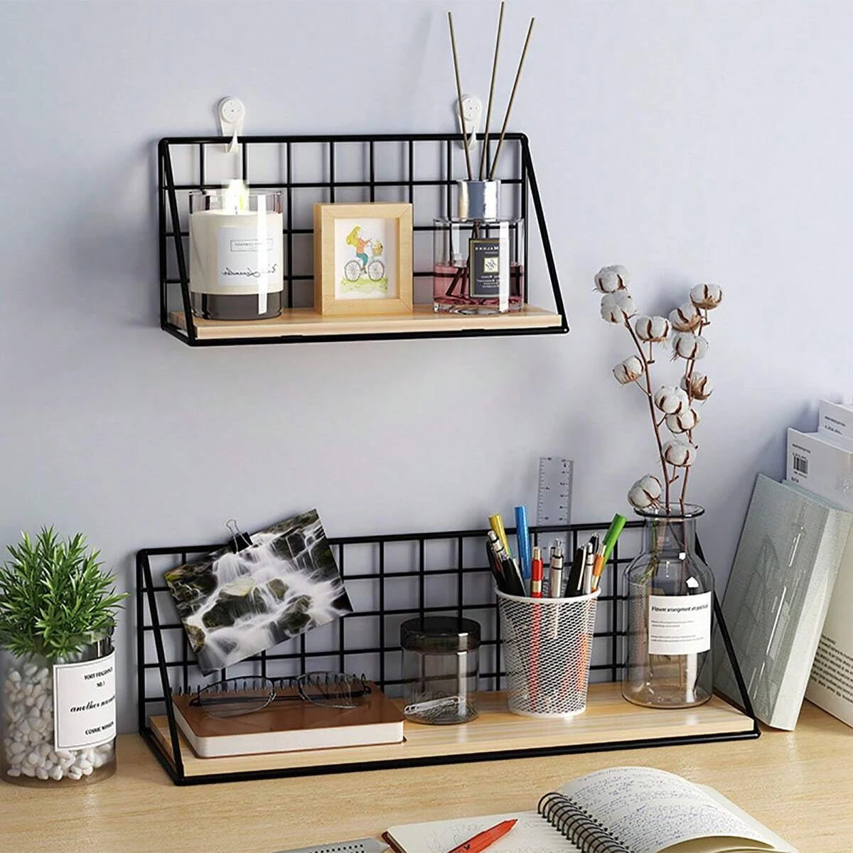 Creative Short Wall Mounted Shelves Iron Storage Hanging Baskets for Bedroom Walls Storage Racks