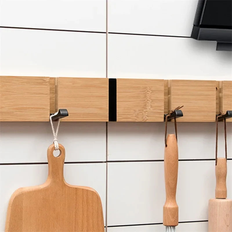 Short Foldable Bamboo Clothes Hooks Eye Catching Wall-mounted Door Hangers Household Coat Towel Shelf for Bathroom Hanging Rack