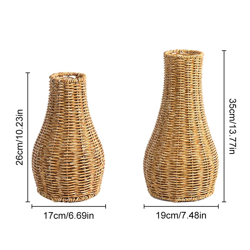 Retro Handmade Woven Vase Imitation Rattan Flower Plant Potted Flower Basket Bouquet Holder Wedding Home Office Table Decorative