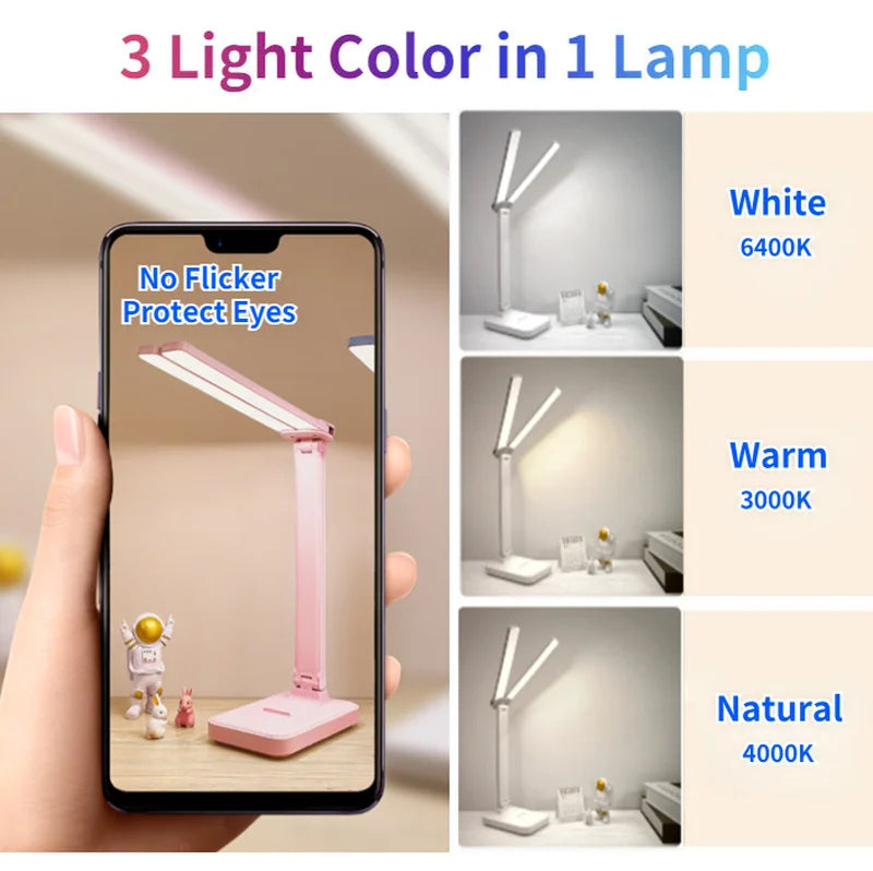 LED Desk Lamp 3 Levels Dimmable Touch Night Light USB Rechargeable Eye Protection Foldable Table Lamp For Bedroom Bedside Desk