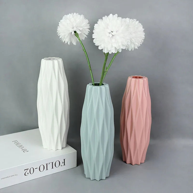 Modern Flower Vase White Pink Blue Plastic Vase Flower Pot Basket Nordic Home Living Room Decoration Ornament Flower Arrangement