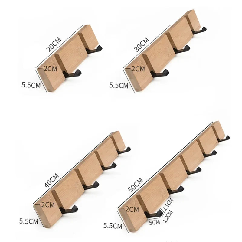 Short Foldable Bamboo Clothes Hooks Eye Catching Wall-mounted Door Hangers Household Coat Towel Shelf for Bathroom Hanging Rack