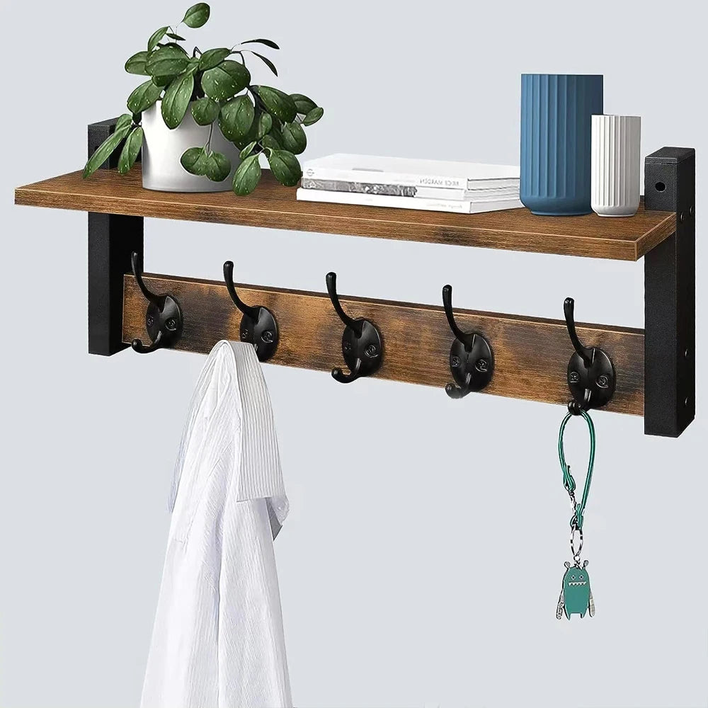 Wall-Mounted Retro Solid Wood Clothing Display Rack Short Eye-Catching DIY Household Clothes Hanger