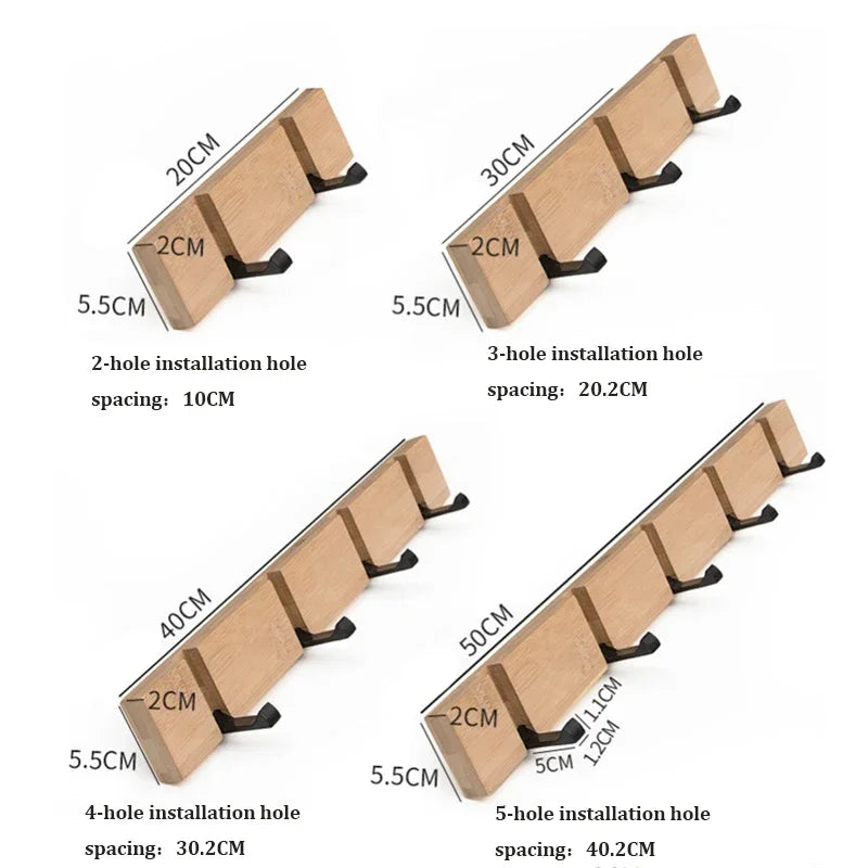 Short Foldable Bamboo Clothes Hooks Eye Catching Wall-mounted Door Hangers Household Coat Towel Shelf for Bathroom Hanging Rack